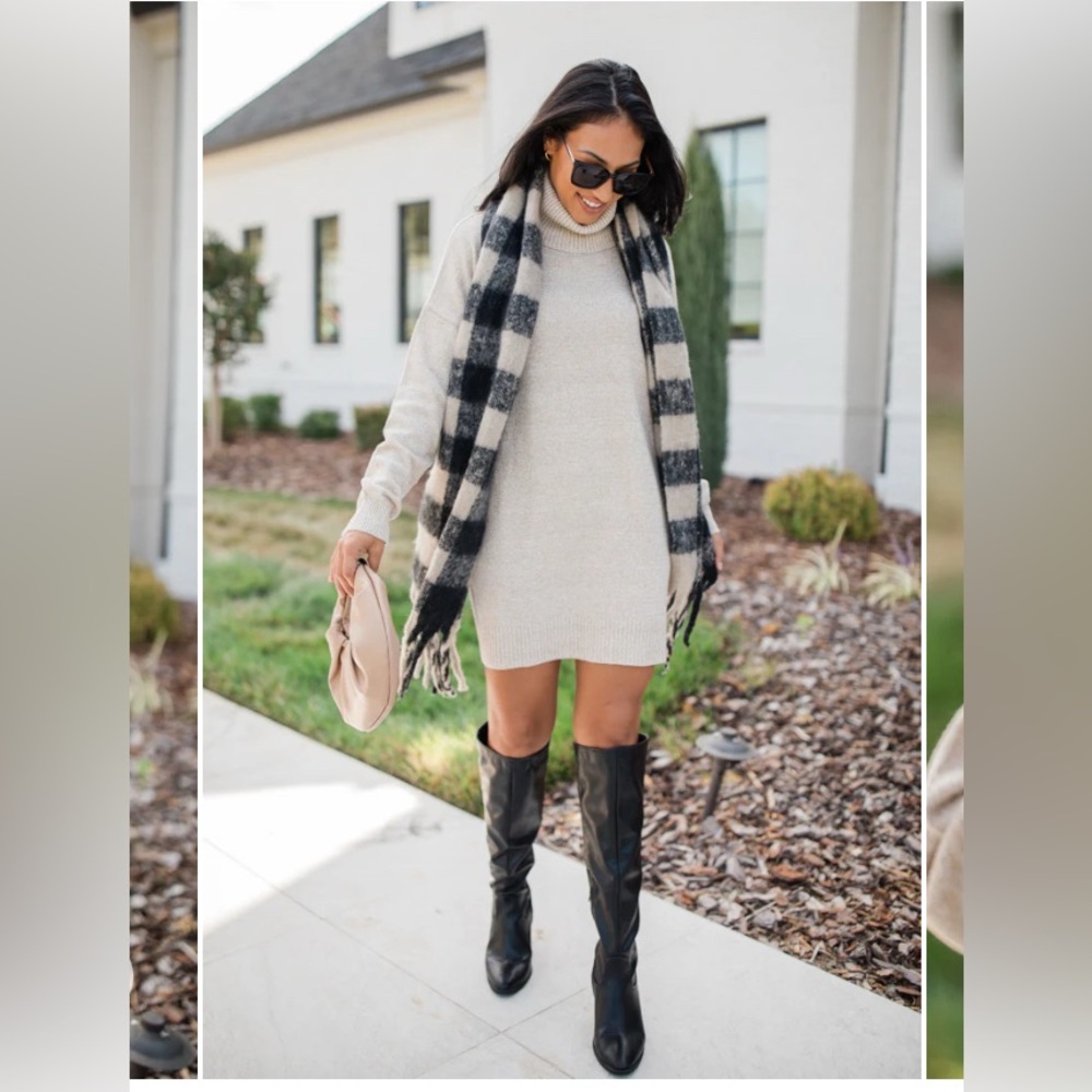 Pink Lily Beige Turtleneck Sweater Dress